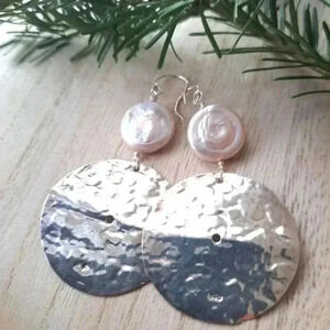 925 sterling Silver Hammered  Disc Earrings